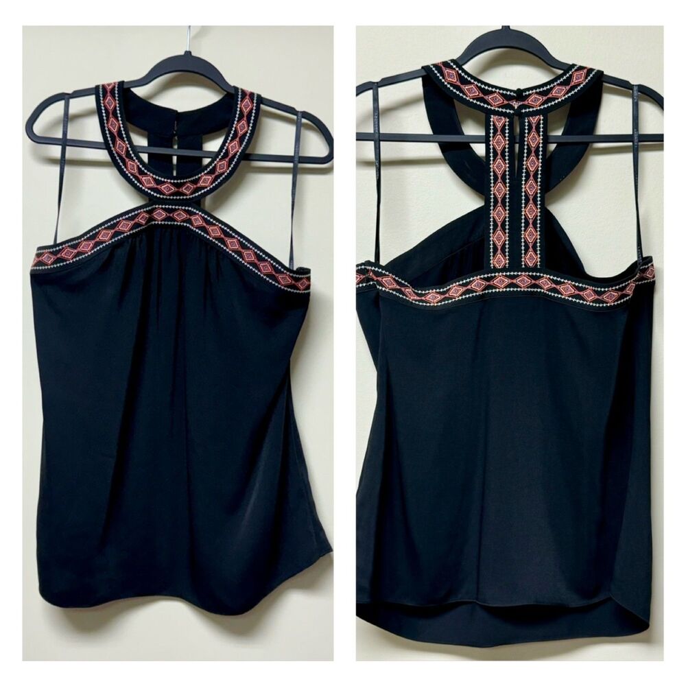 LAUNDRY by Shelli Segal Los Angeles Y2K Black Embroidered Halter Top, Sz L